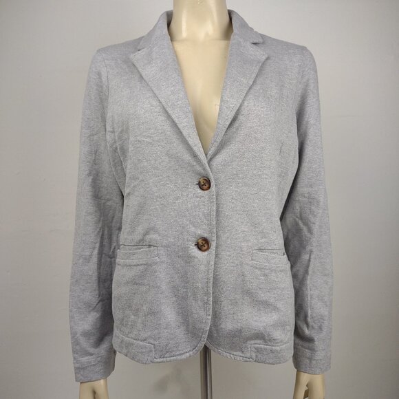 NWT L.L. Bean gray 100% Cotton knit blazer two button jacket ladies size Small - Picture 1 of 8